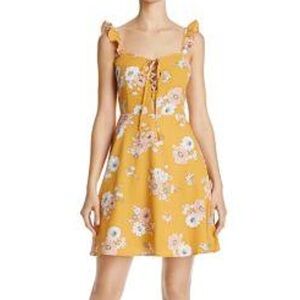 Sadie & Sage floral ruffle sleeve lace up cut out mini dress